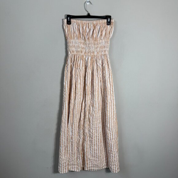 Topshop Textured Bandeau Beach Maxi Dress in Brown Stripe Women's 0-2 Seersucker - Picture 6 of 16